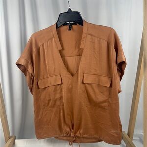 BCBGMaxazria | Silk Utility Pocket V-Neck Top, M